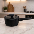 Panela com Tampa de Vidro Revestimento Cerâmico 20cm - Preta