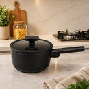 Panela com Tampa de Vidro Revestimento Cerâmico 18cm - Preta