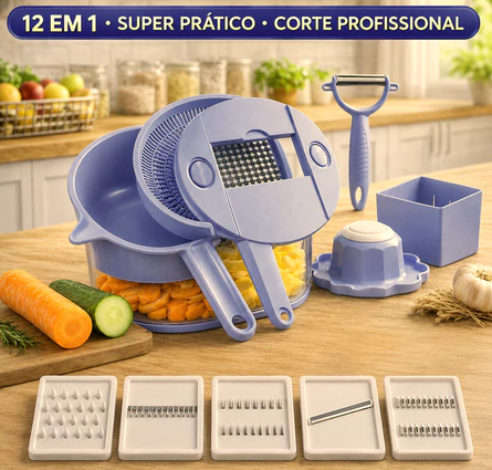 Kit Ralador e Fatiador de Vegetais Multifuncional - 12 Peças