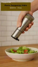 Porta Temperos de Vidro 320ml com Detalhes em Inox para Cozinha achadinho