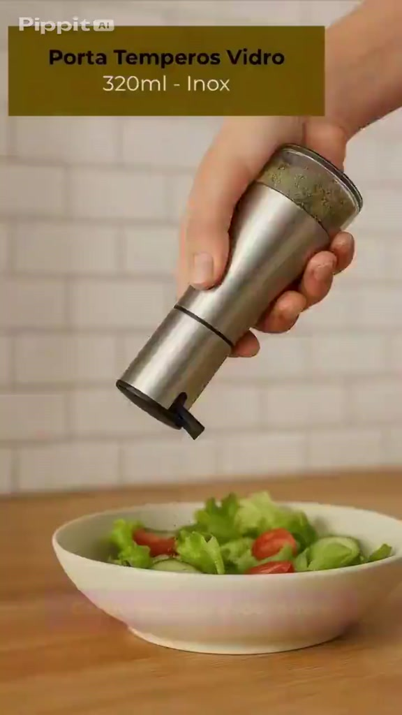 Porta Temperos de Vidro 320ml com Detalhes em Inox para Cozinha achadinho