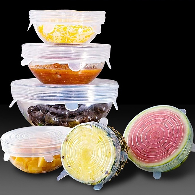 Kit 6 Tampas Silicone Vedação Potes Jarras Panelas Alimentos Cozinha Reutilizável