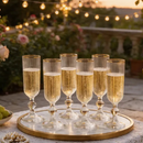 Jogo 6 Taças Champagne 170ml Vidro Gold Luxo Versalhes Elegante Festa Presente