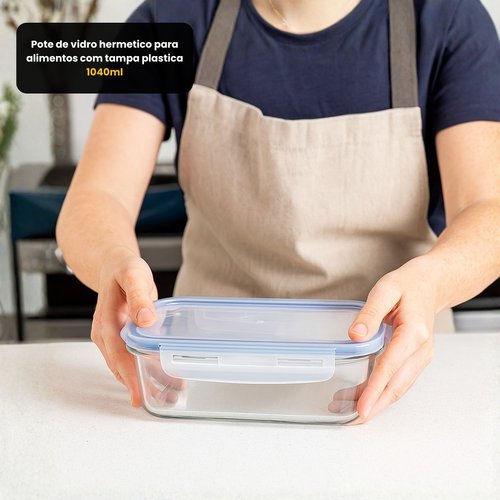 Pote Vidro Hermético Tampa Plástica 1040ml