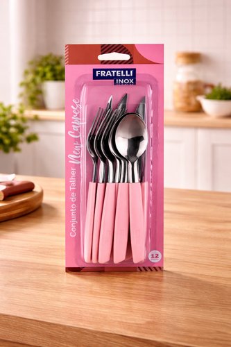 Talheres 12 Peças Inox Rosa