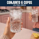 Conjunto 6 Copos Vidro Transparentes 280 ml Design Moderno Resistentes Mesa Bebidas