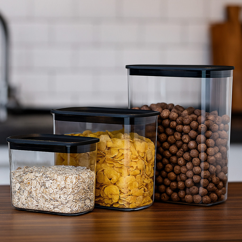 Kit 3 Potes Plásticos Transparentes Vedação Alimentos Mantimentos Cozinha Geladeira