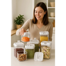 Kit 7 Potes Acrílico Armazenamento Cereais Arroz Feijão Condimentos Recipientes