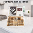 Faqueiro Inox 24 Peças Talheres Garfo Faca Colher Jantar Cozinha Completo