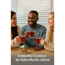 Conjunto 3 Canecas Vidro 265ml Transparente Café Chá Cozinha Mesa Bebida