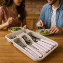 Kit Talheres Inox 25 Peças com Cabo Branco e Porta Talher Organizador