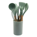 Kit Utensílios de Cozinha Silicone com Cabo de Madeira 8 Peças