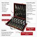 Conjunto Talheres Inox 24 Peças Maleta Marrom Prático Durável Organizador Completo