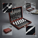 Conjunto Talheres Inox 24 Peças Maleta Marrom Prático Durável Organizador Completo