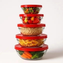 Conjunto 5 Potes Vidro Recipiente Frutas Condimentos Marmita Tigela Conserva Cozinha