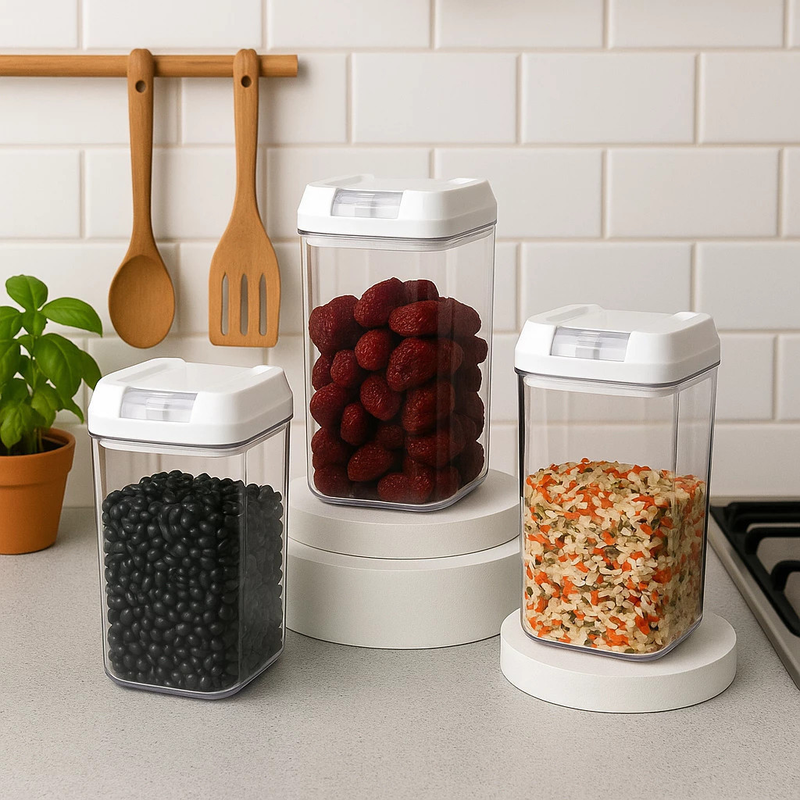 Kit 3 Potes Vasilha Armazena Feijão Arroz Cozinha Conserva Alimento Recipiente