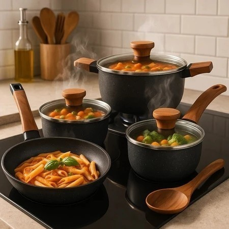 Conjunto 4 Peças Panelas Antiaderente Tampa Vidro Caçarolas Cozinha