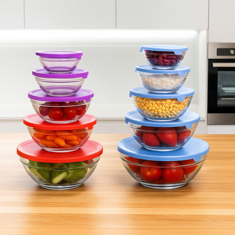 Conjunto 5 Potes Vidro Recipiente Frutas Condimentos Marmita Tigela Conserva Cozinha