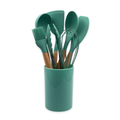 Kit Utensílios de Cozinha Silicone com Cabo de Madeira 8 Peças