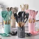 Conjunto Utensílios Cozinha 8 Peças Silicone Faca Colher Concha Espátula Pegador