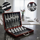 Conjunto Talheres Inox 24 Peças Maleta Marrom Prático Durável Organizador Completo